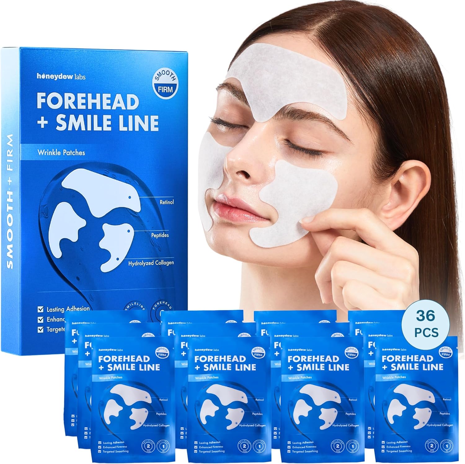 Honeydew Labs Wrinkle Patches front view packaging showing the thirty six piece overnight anti aging face tape.