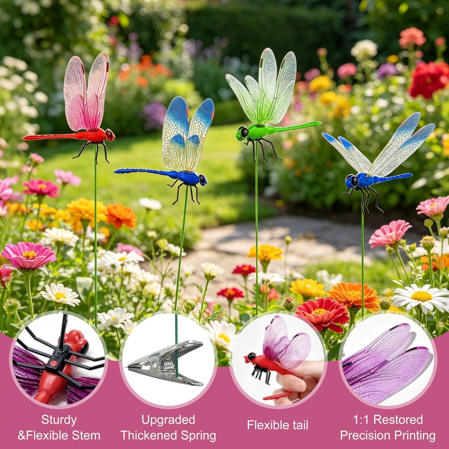 Fluencara natural deer and horse fly deterrent clip positioned on a garden stake