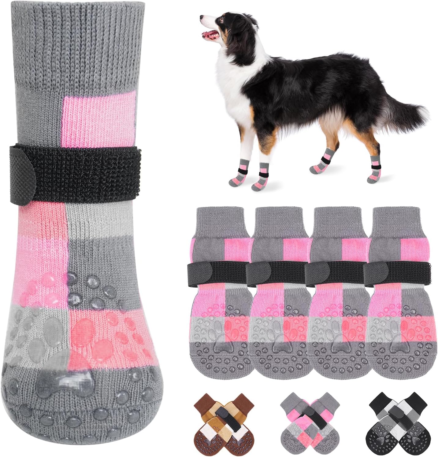BEAUTYZOO Non Slip Dog Socks to Prevent Licking Paws, Dog Shoes Booties for Hardwood Floors Anti Slip-Thick Grip Works Even When Twisted-Paw Protector for Cold Pavement Small Medium Large Senior Dogs - Image 14