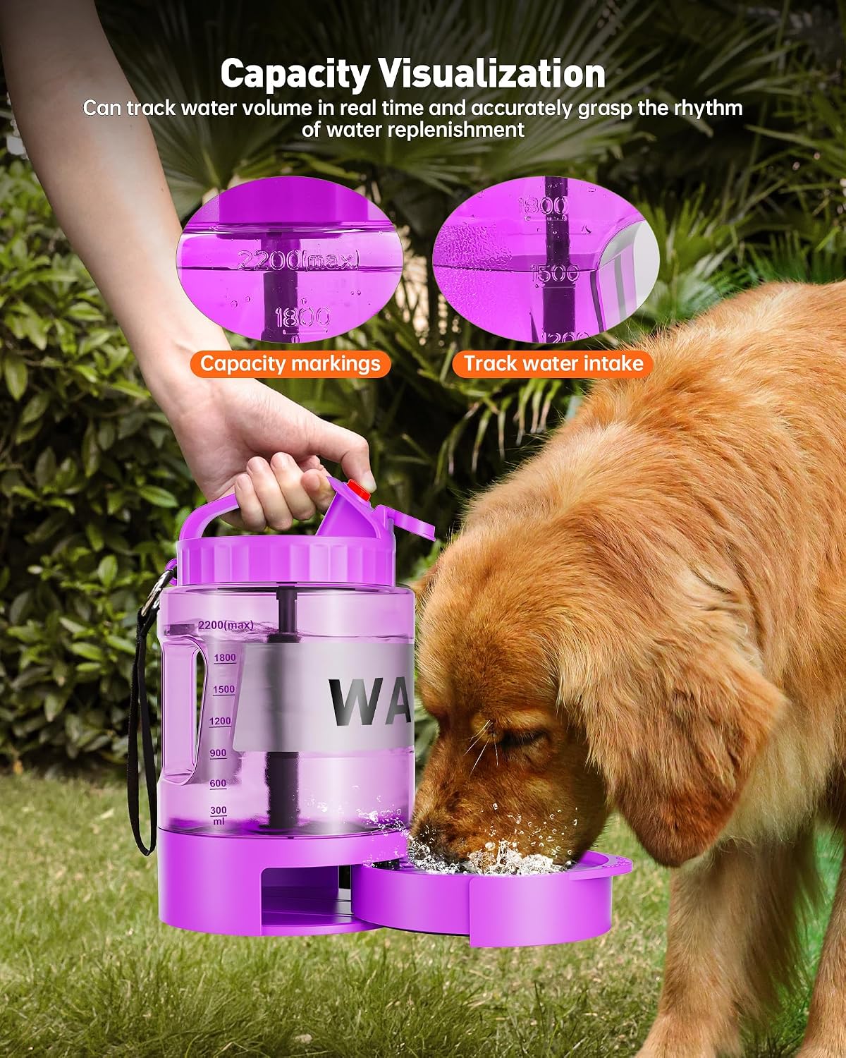 PetNF leak proof dog water dispenser with carrying strap and carabiner