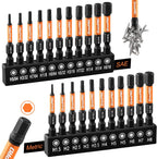 Complete package contents of the GRENPRO twenty two piece magnetic Allen key drill bits collection.