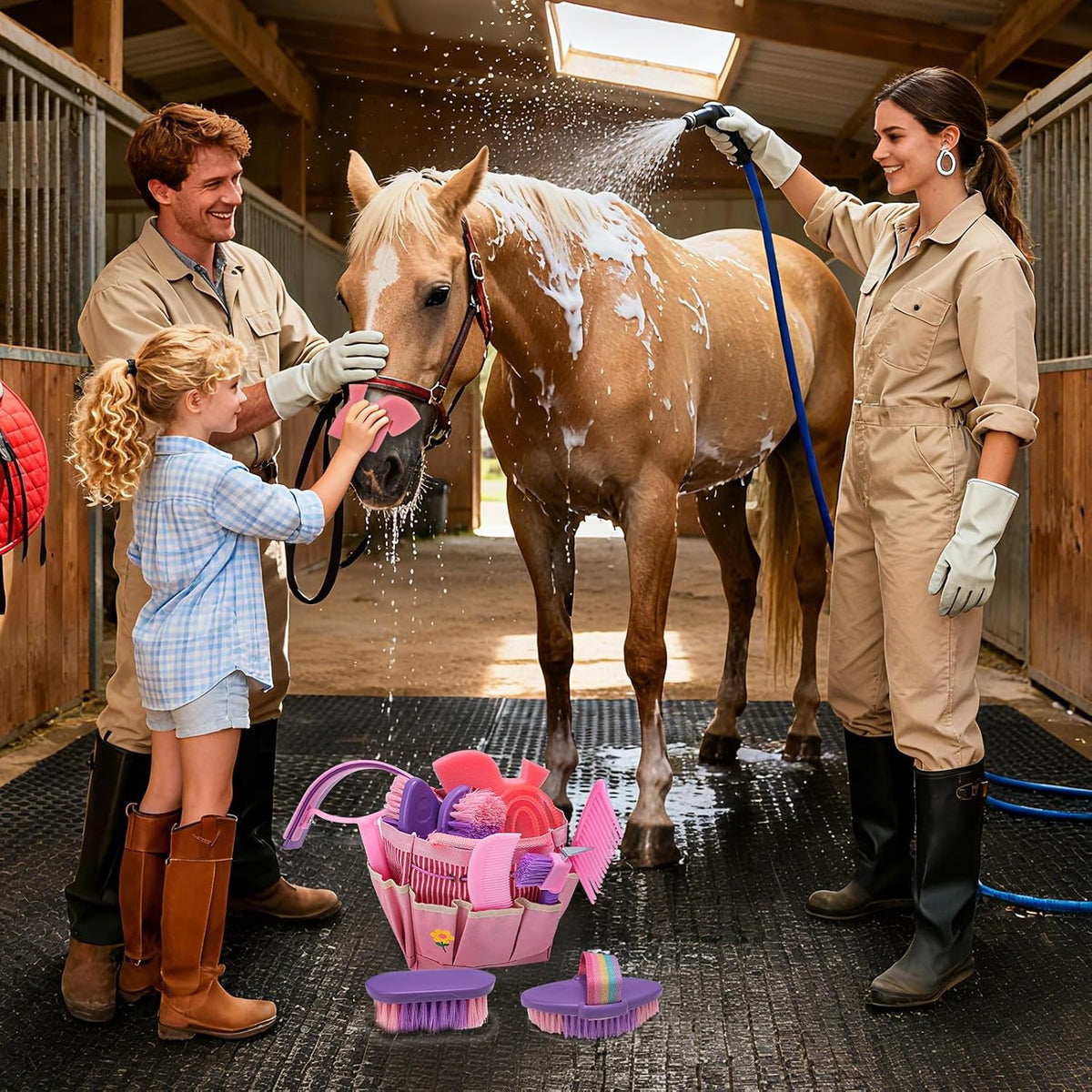 High-quality nylon bristle brush from the imported equestrian care kit.