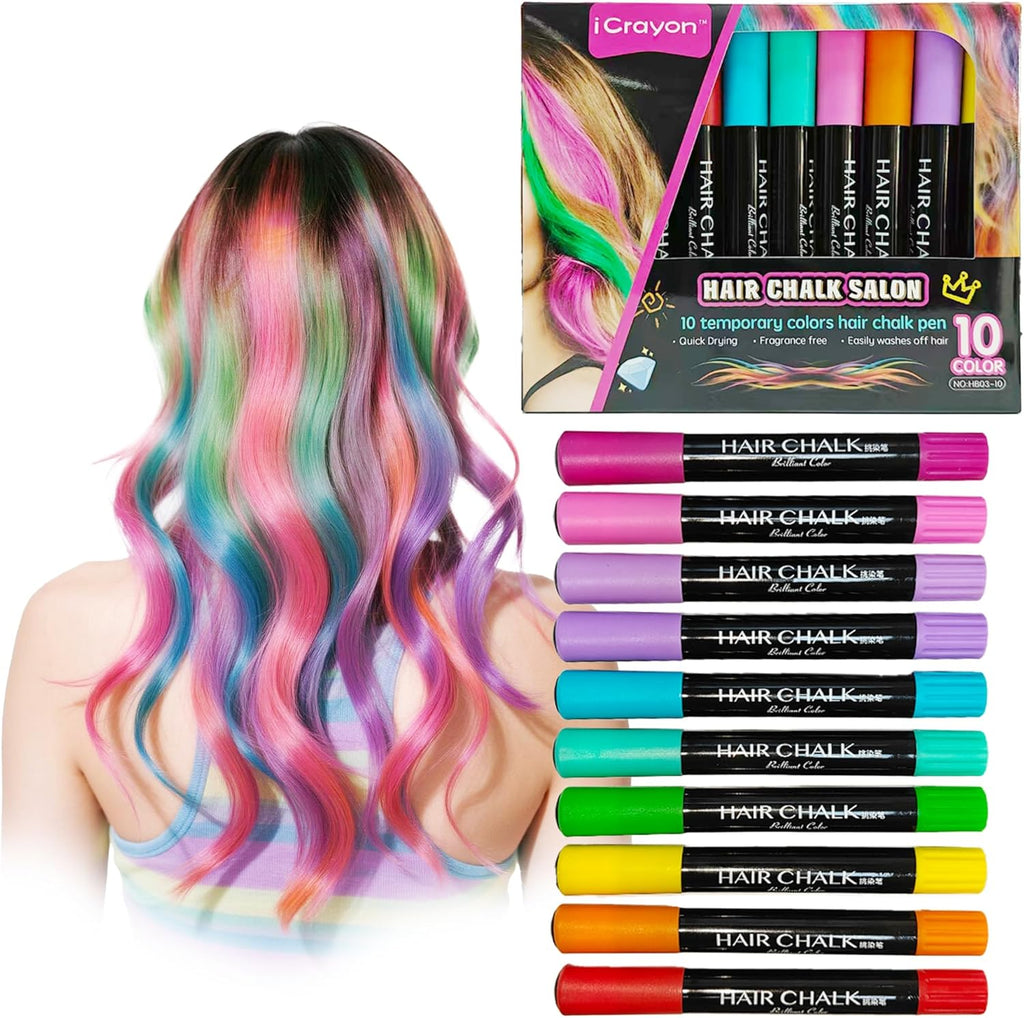 iCrayon 10 colors dustless hair chalk pens set front view