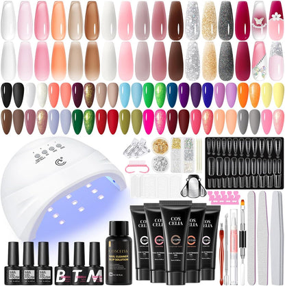 Coscelia 67 Piece Gel Nail Polish Kit front view with UV lamp