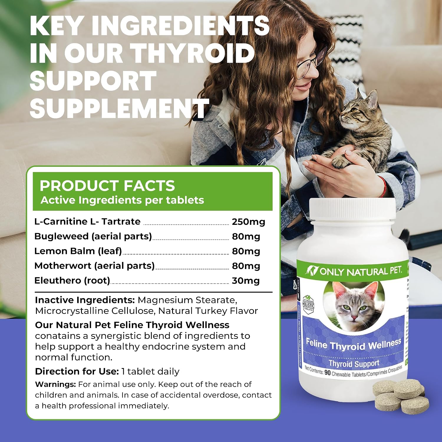 Close up of Only Natural Pet turkey flavored feline tablets