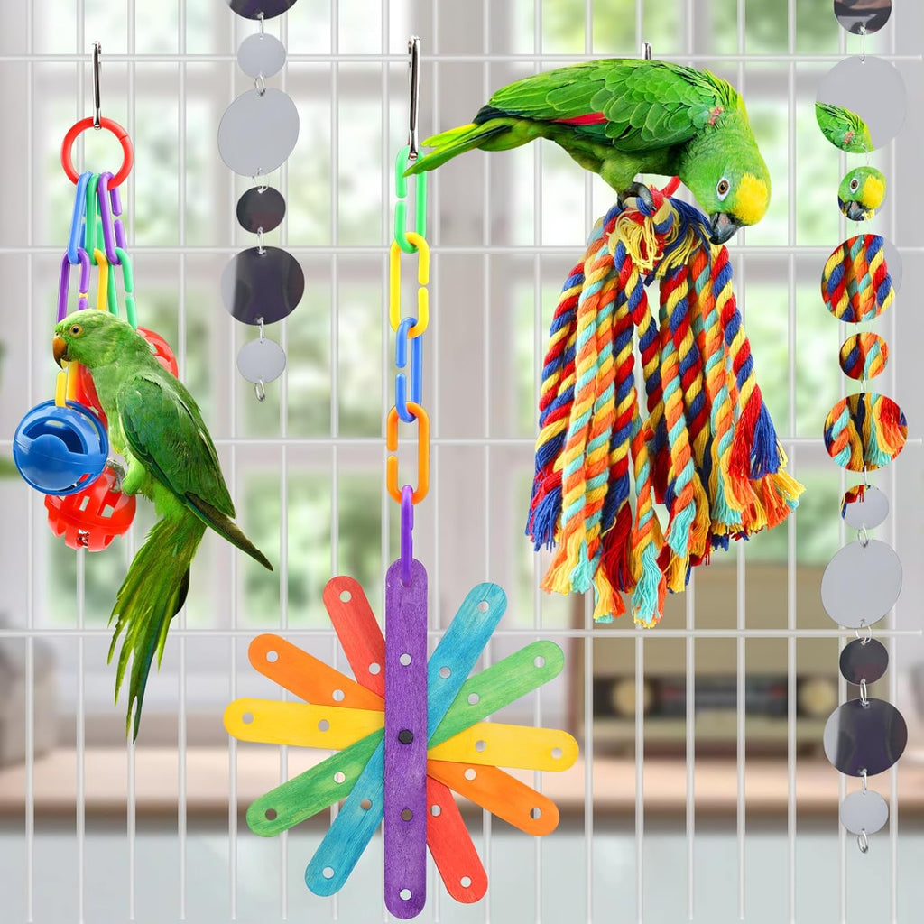 Quozuo parakeet toys installed inside a bird cage