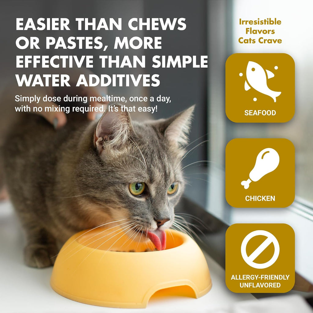 Seafood flavor cat renal supplement liquid pour mechanism and bottle top