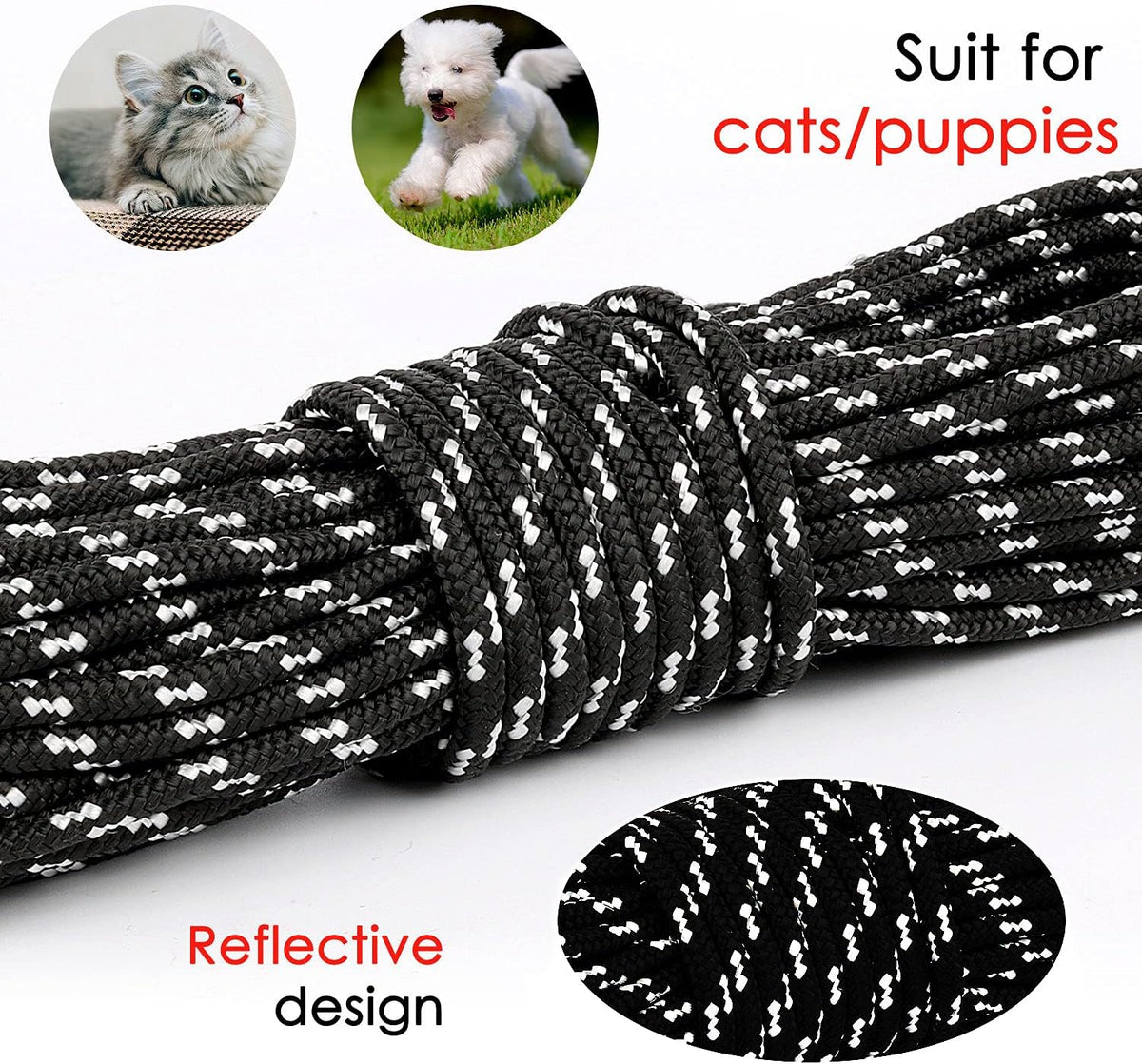 Rypet 15 foot nylon leash coiled for storage