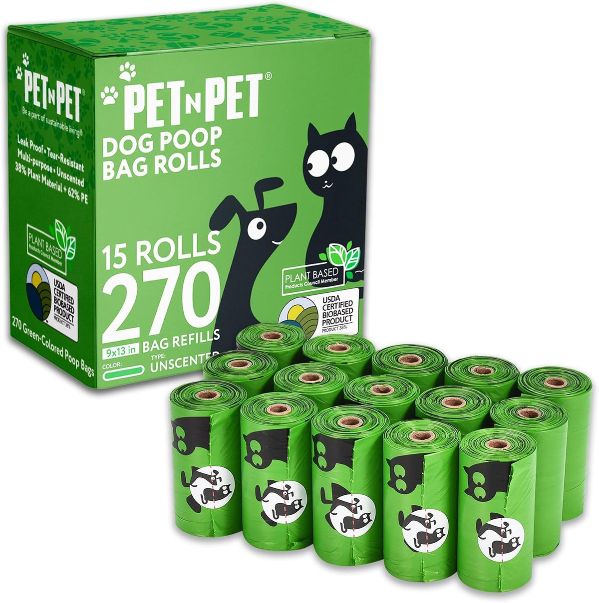 Pet N Pet 1080 Counts Black Poop Bags for Dogs, 41% Plant Based & 59% PE Extra Thick Dog Poop Bags Rolls, 9" x 13", Unscented Pet Waste Bag - Image 10