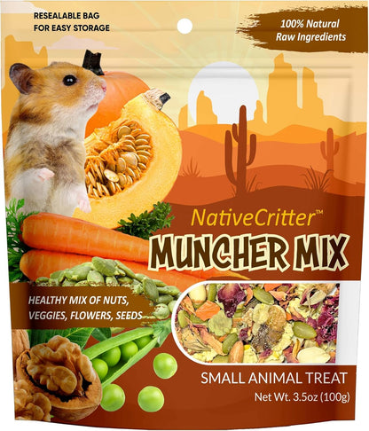 Exotic Nutrition Muncher Mix 3.5 ounce canister front view natural small pet treat