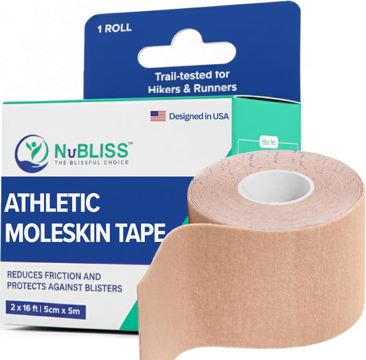 NuBliss Moleskin for Blisters 16 foot roll front view for blister prevention.
