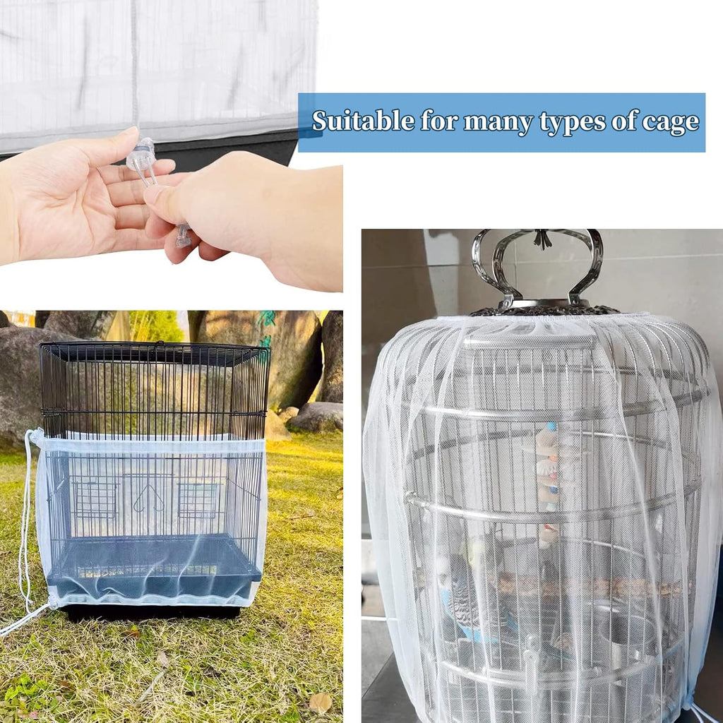 Hoydate bird cage seed catcher skirt shown on square wire bird habitat