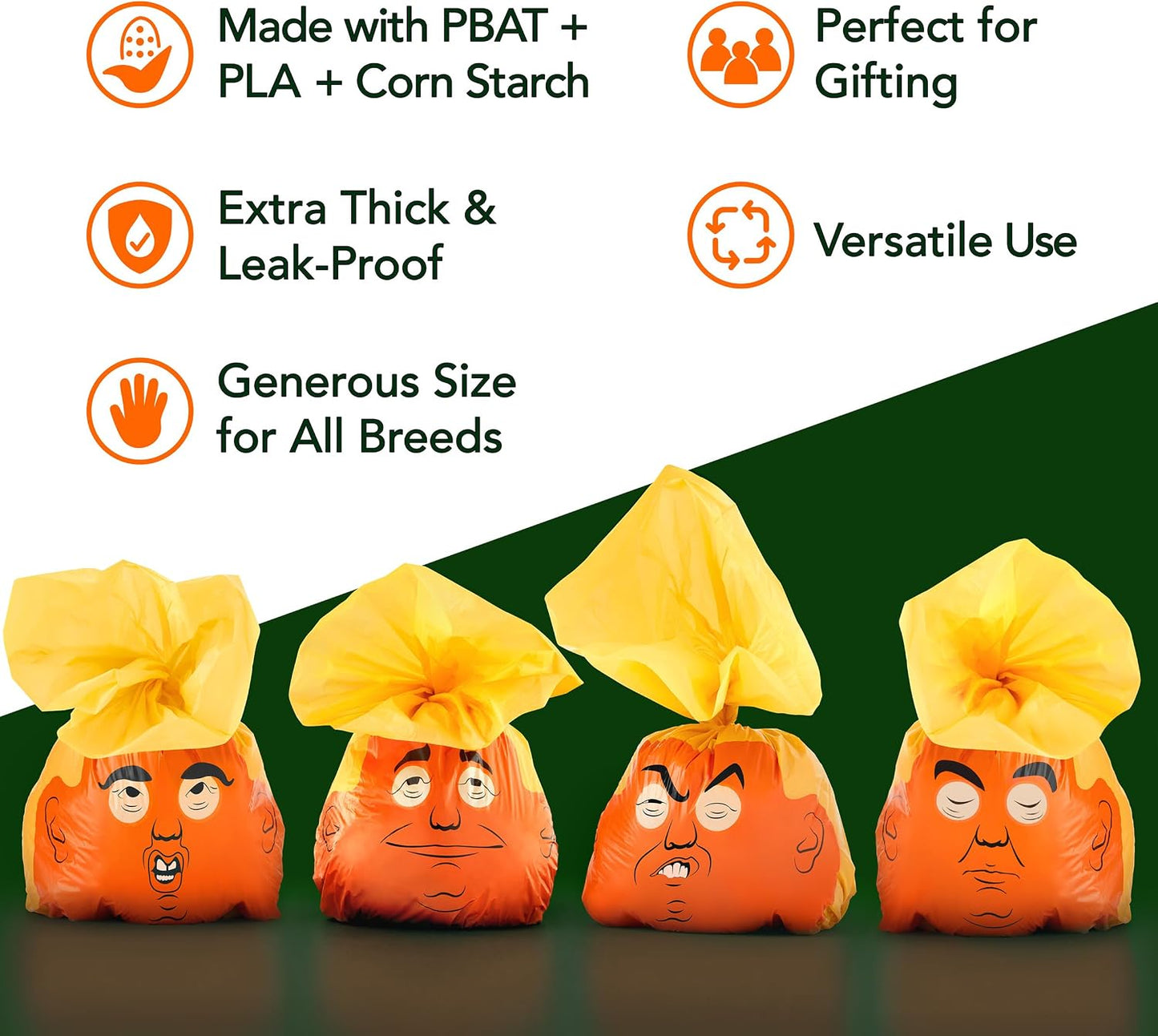 Four rolls of unscented compostable dog poop bags