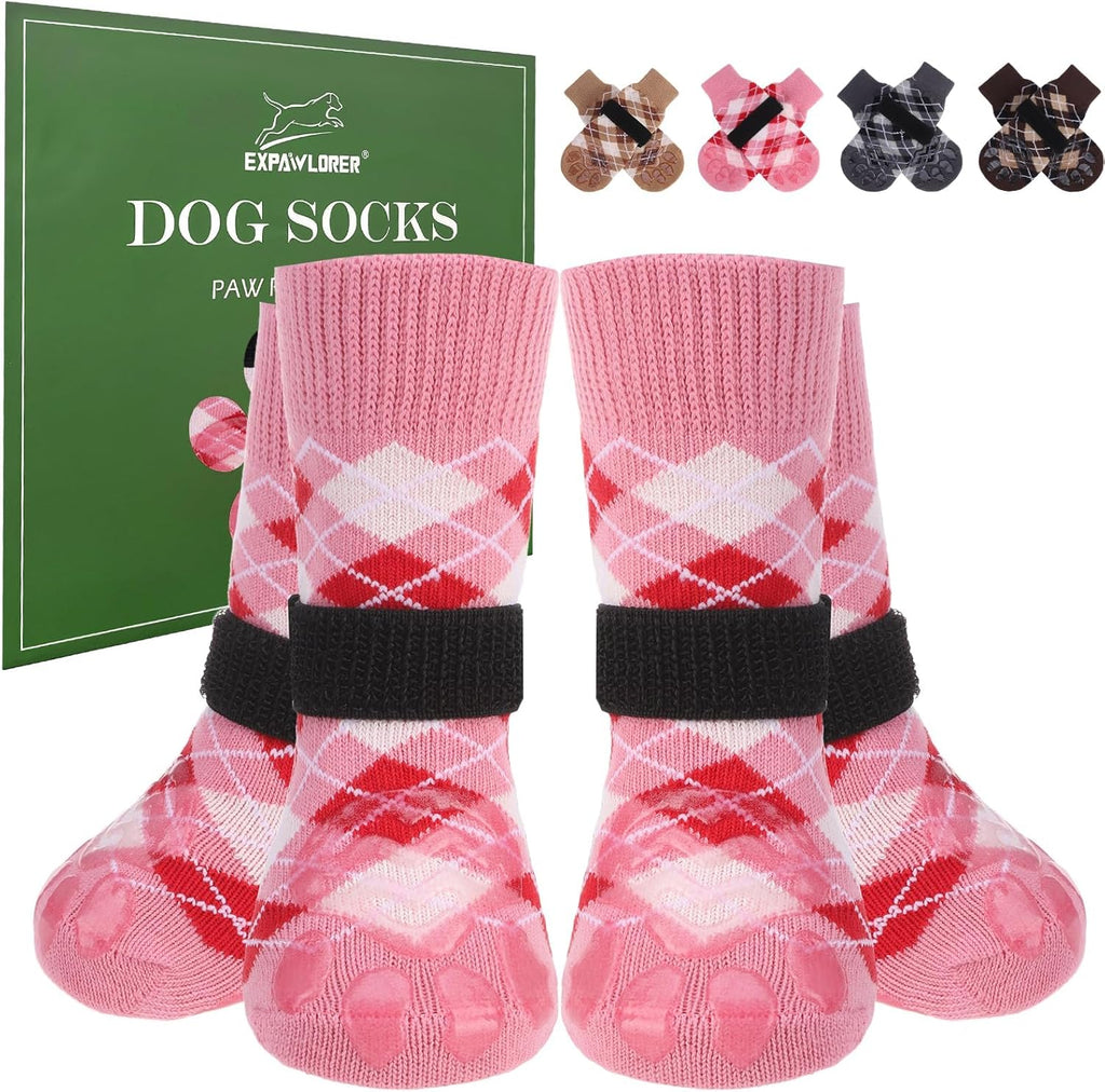 EXPAWLORER Dog Socks to Prevent Licking Paws,Anti Slip Dog Shoes for Hot Pavement,Dog Booties for Hardwood Floors,Dogs Boots & Paw Protectors for Small Medium Large Senior Dogs,British Style,Khaki M - Image 12
