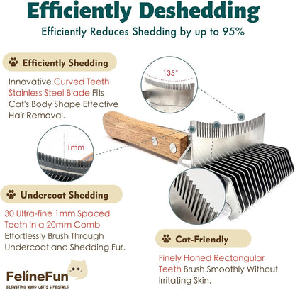 FelineFun cat brush curved blades sliding safely through thick animal undercoat
