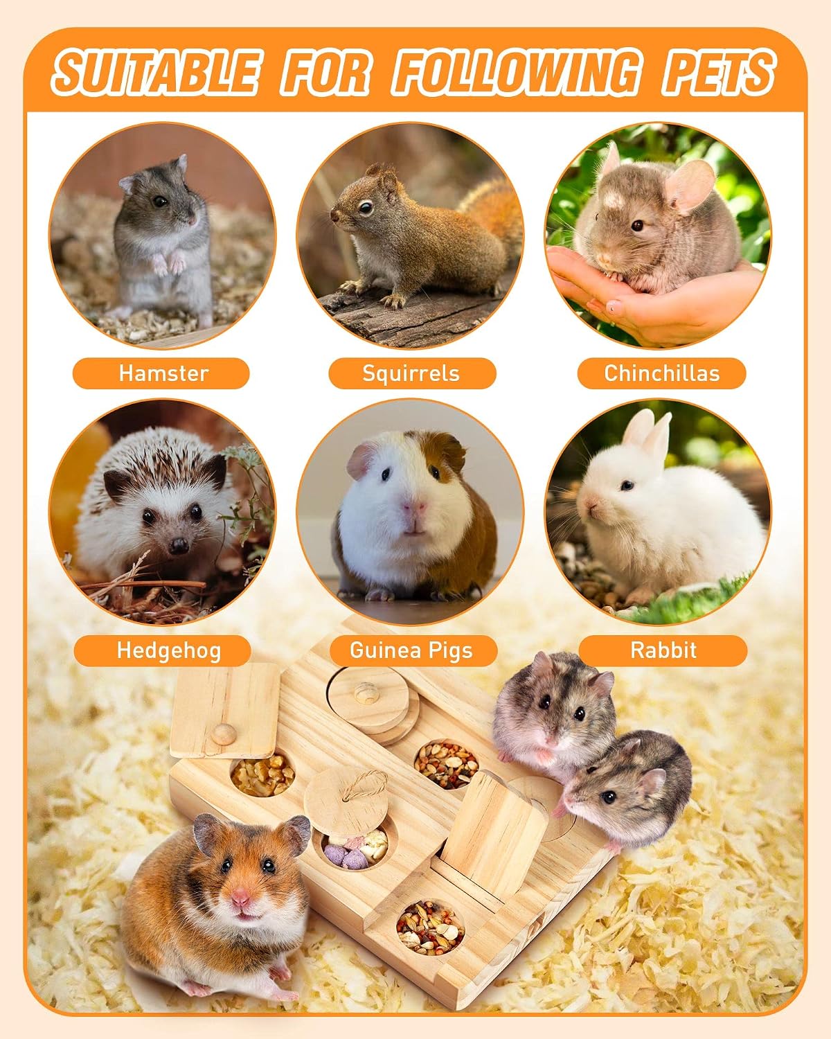 Top down perspective of the MWAOWM chinchilla hide and seek wooden foraging board
