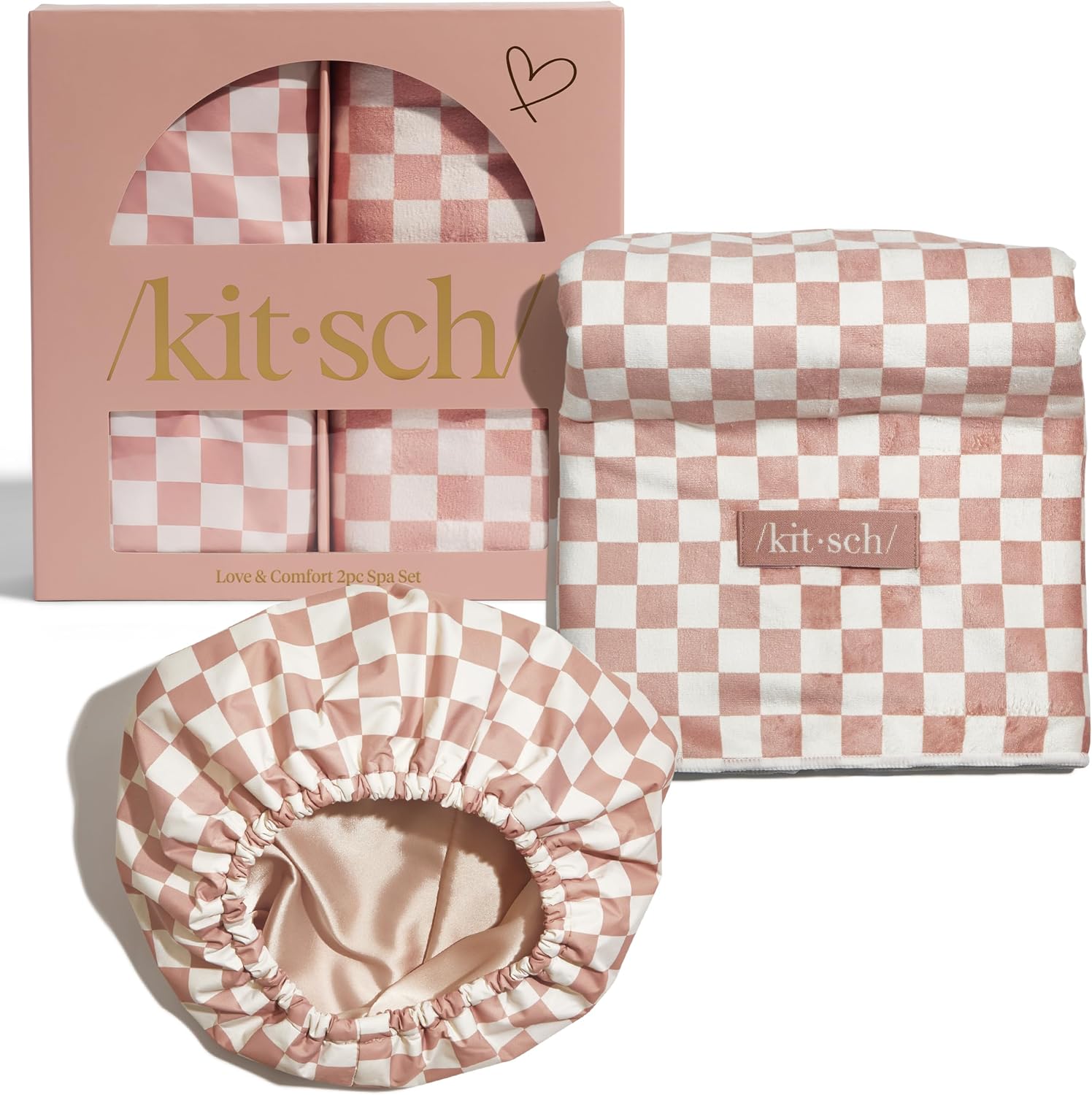 Kitsch Love And Comfort 2 Piece Spa Set in terracotta checker pattern