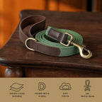 Green synthetic leather pet walking leash with integrated accessory D ring