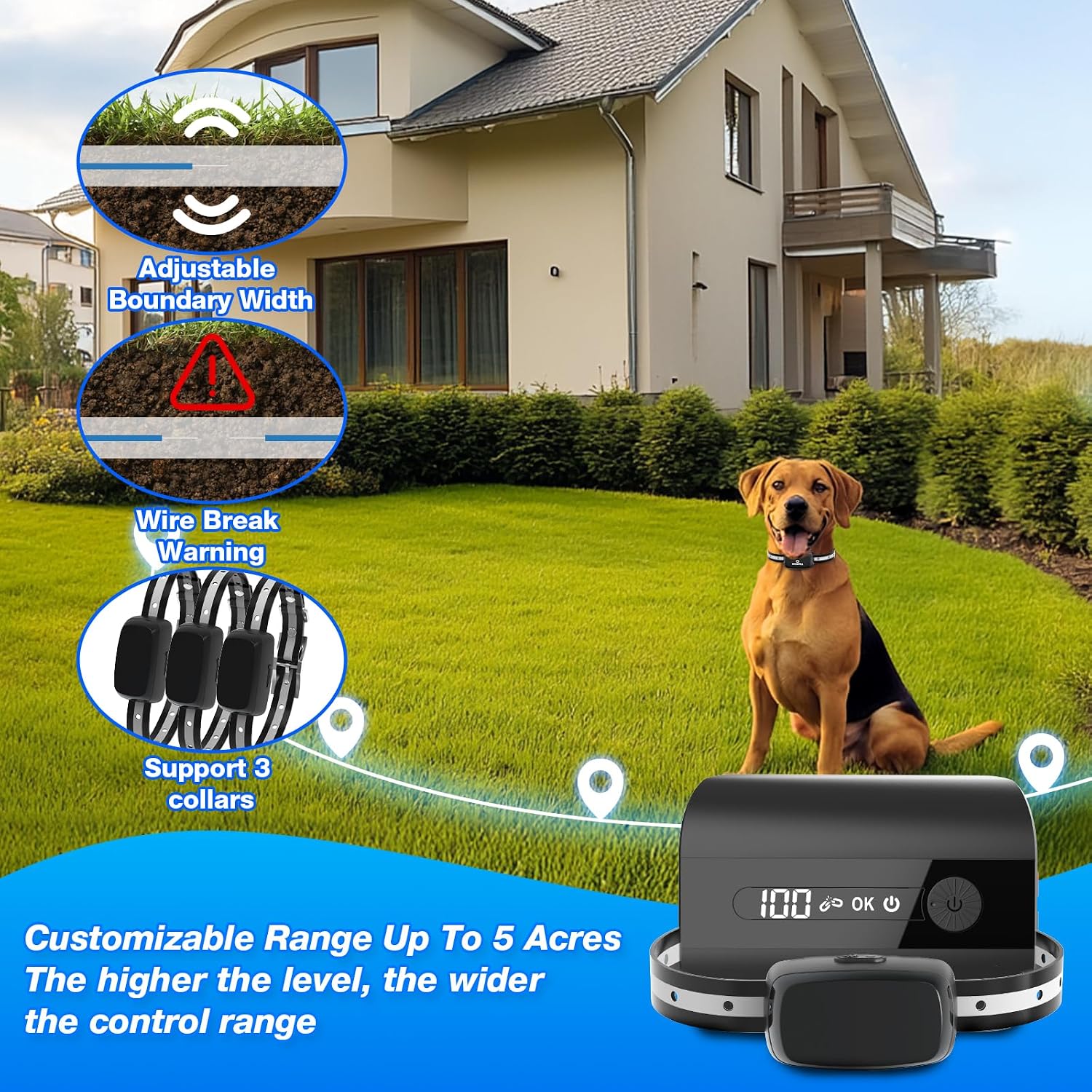 Two waterproof training collars showing charging ports and contact points for static correction.