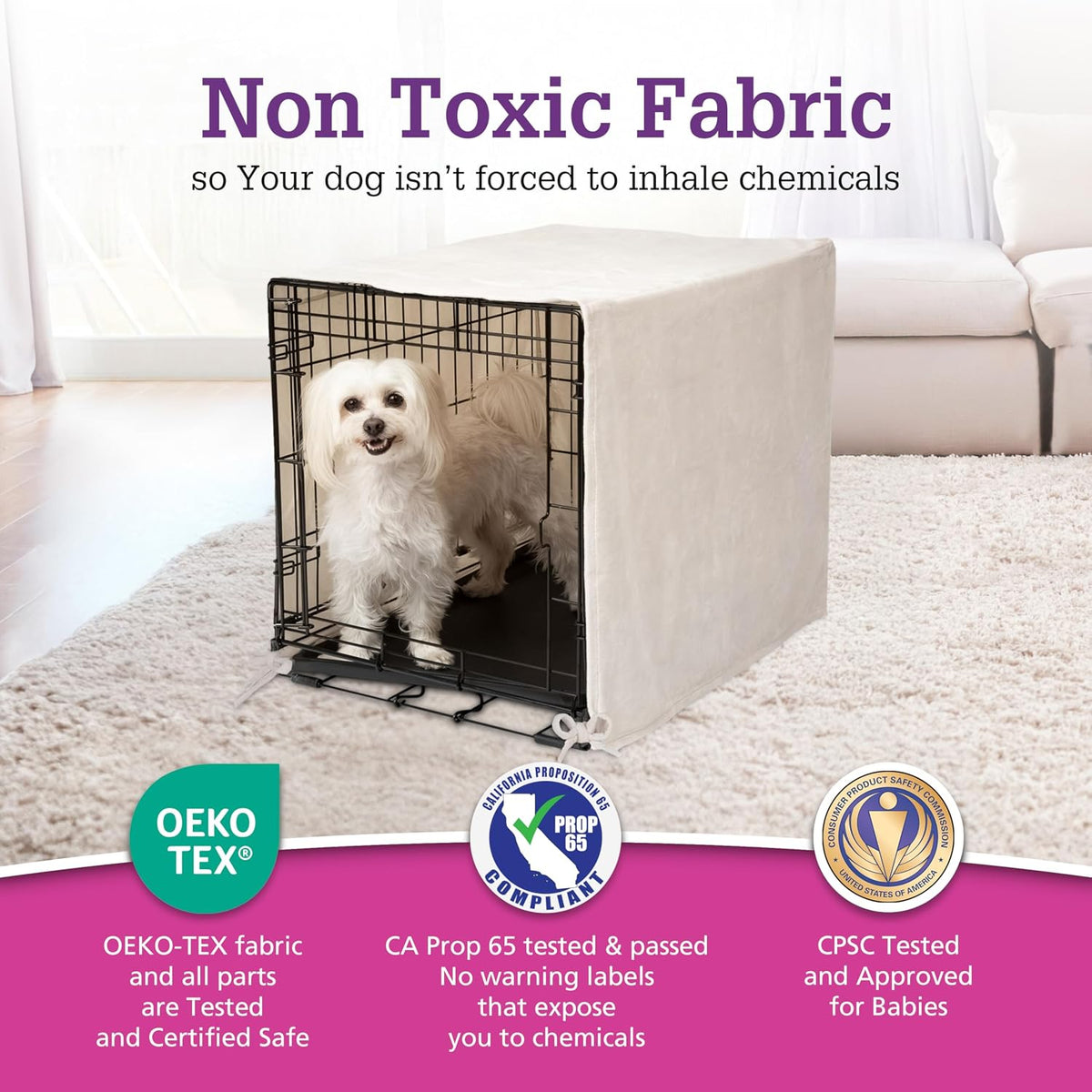 Pet Dreams dog crate cover interior showing non-toxic material