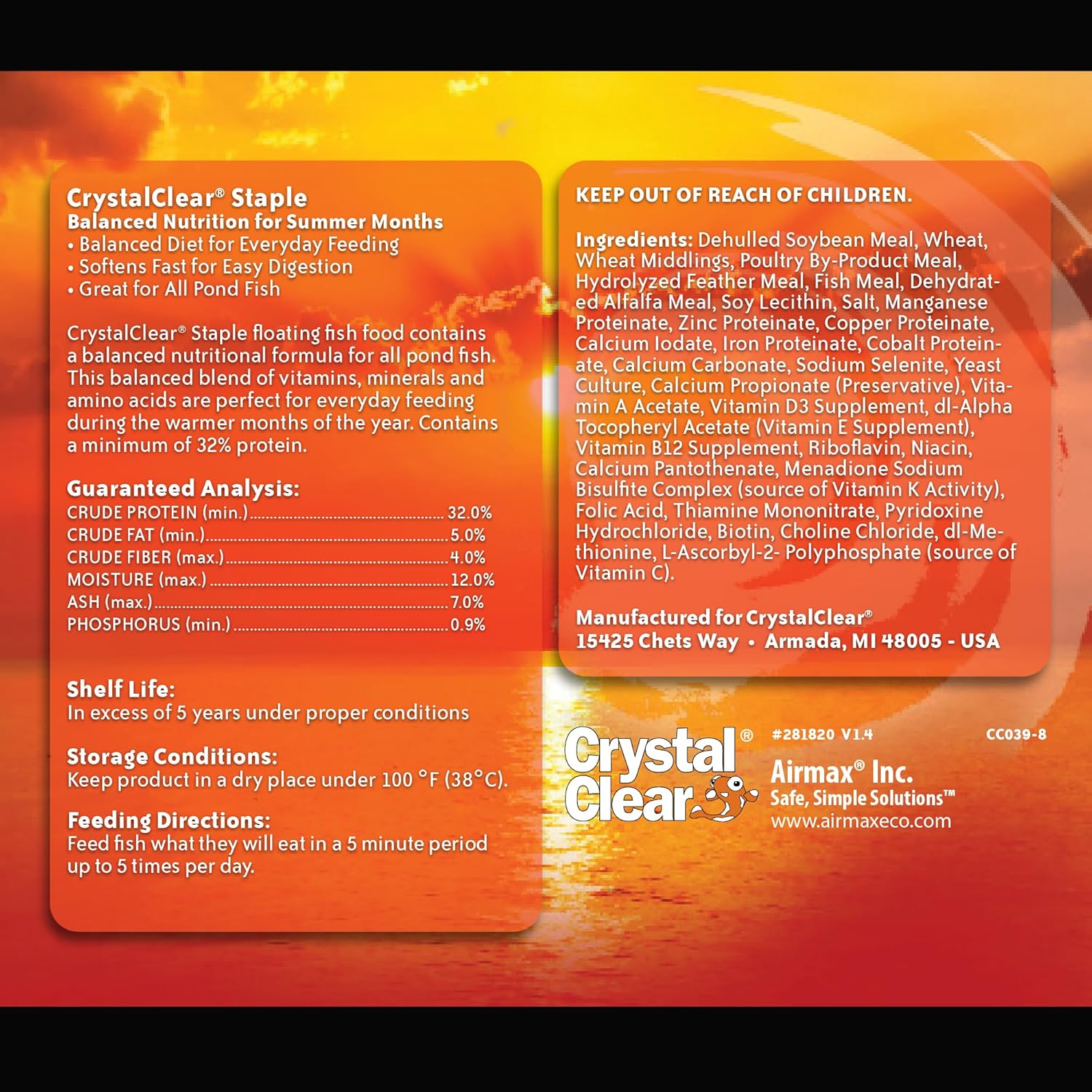CrystalClear pond fish food floating pellets close up