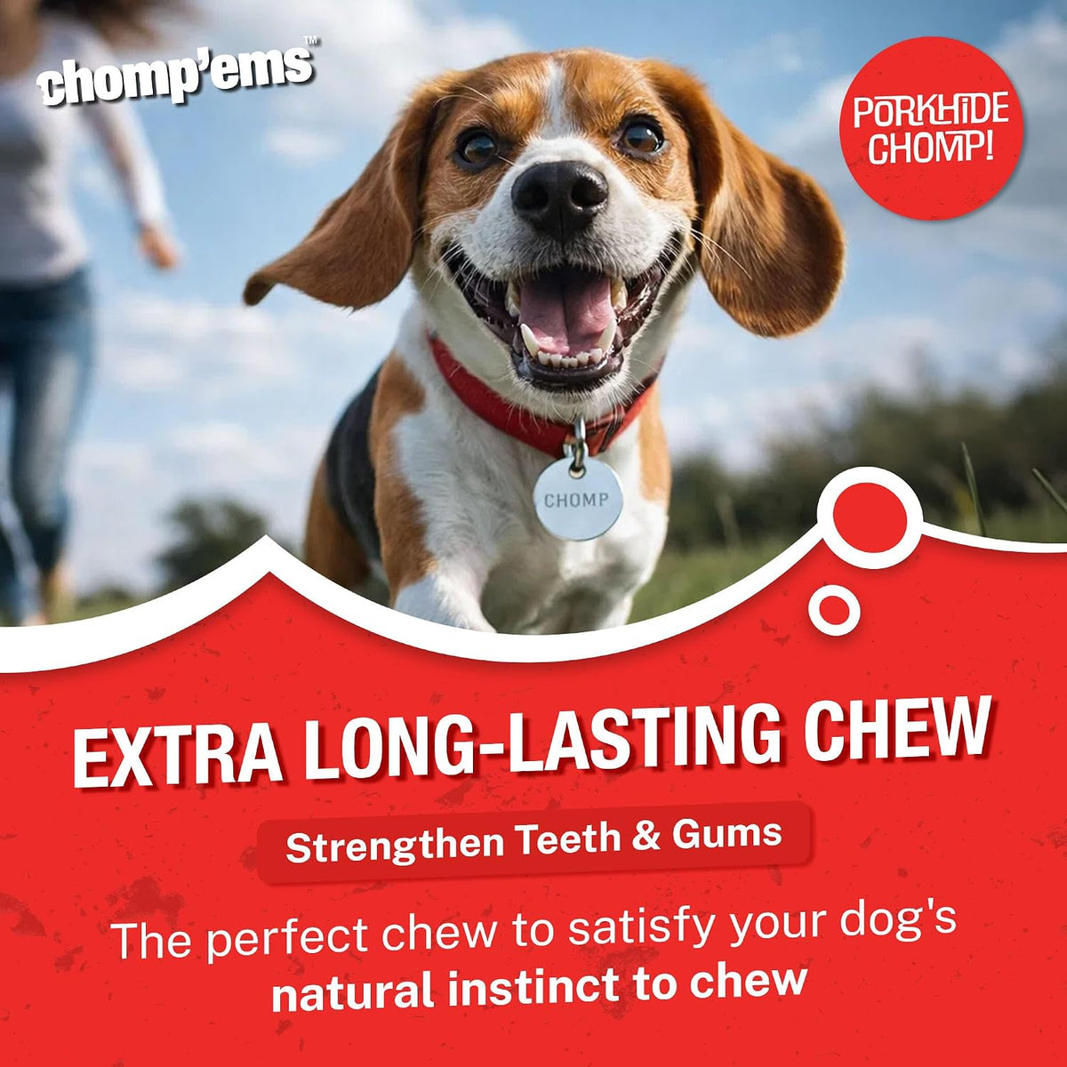 Healthy beefhide dog treat sticks from Chomp'ems brand