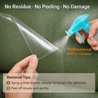 Close up of clear adhesive scratch protector on leather couch