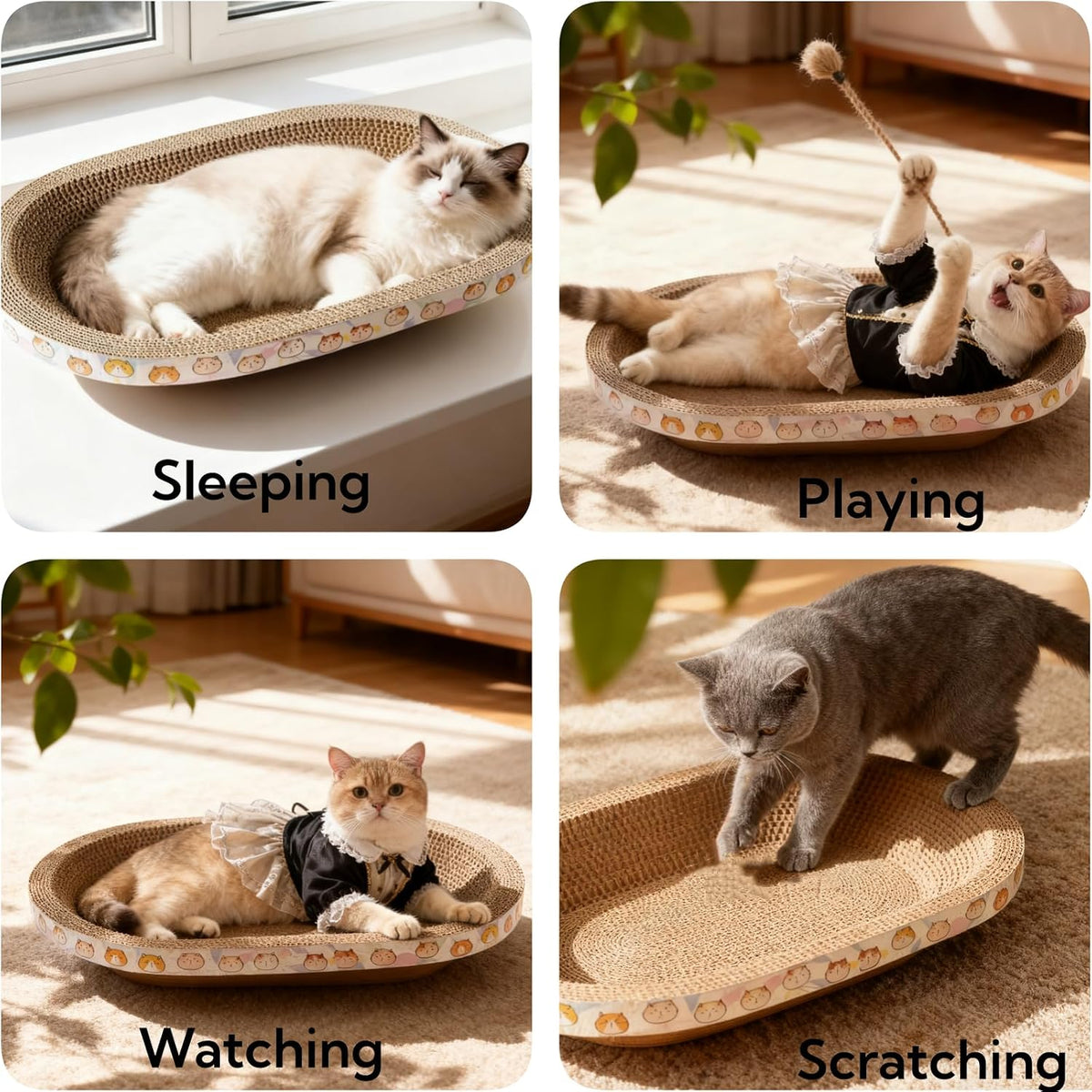 Cat scratching on Spindro oval cardboard board
