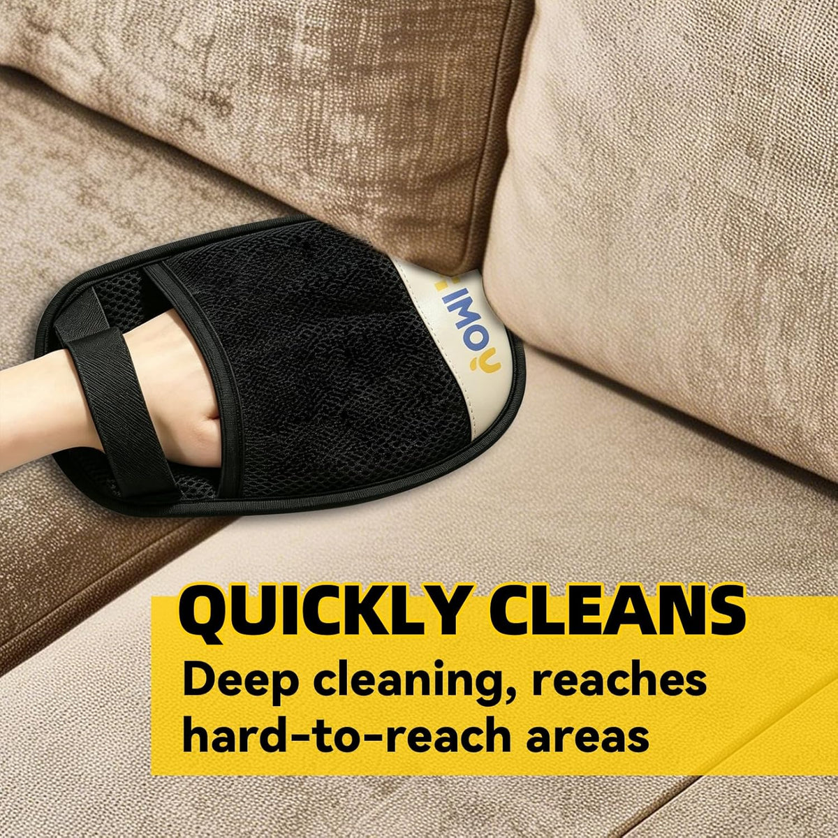 Pet hair removal glove picking up cat hair from carpet