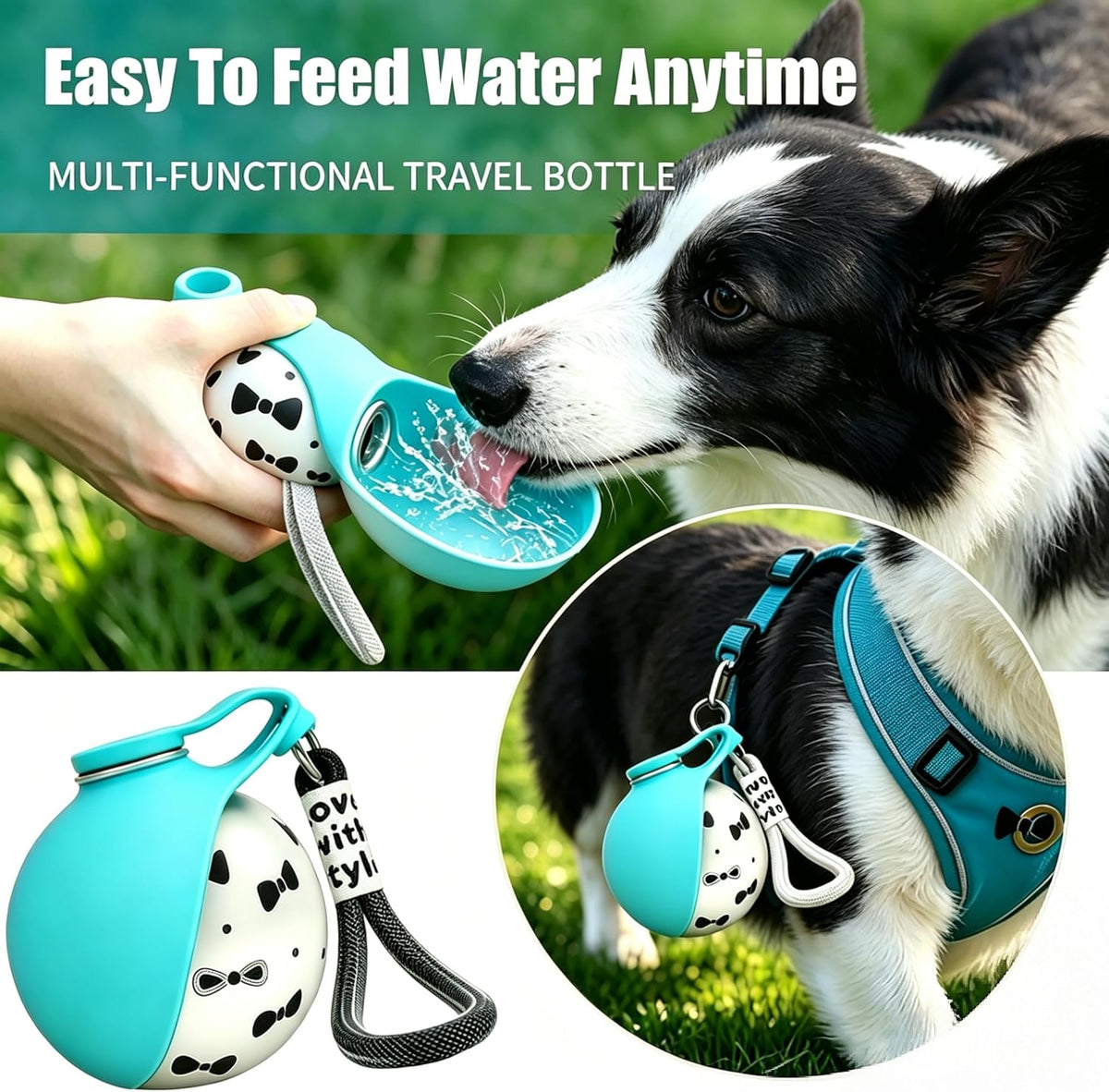 Leak proof sealing lid mechanism demonstrated on the stainless steel dog bottle.