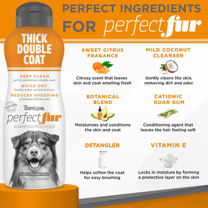 Grooming a German Shepherd with TropiClean Perfect Fur shampoo