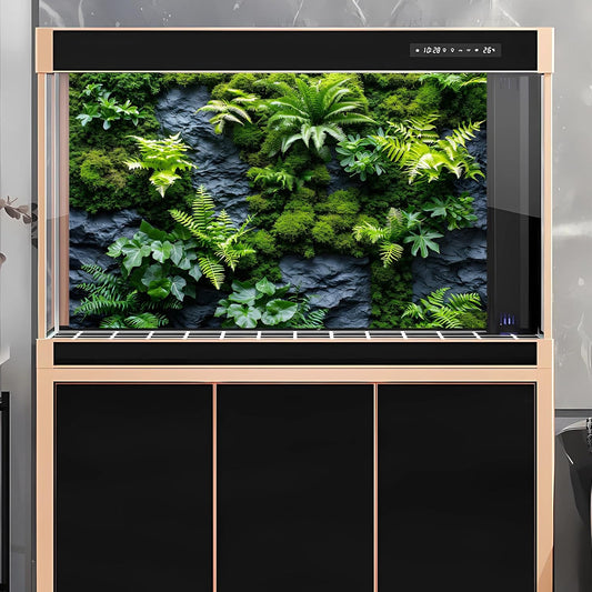 OHIOCATII tropical moss wall aquarium backdrop installed on a standard reptile enclosure.