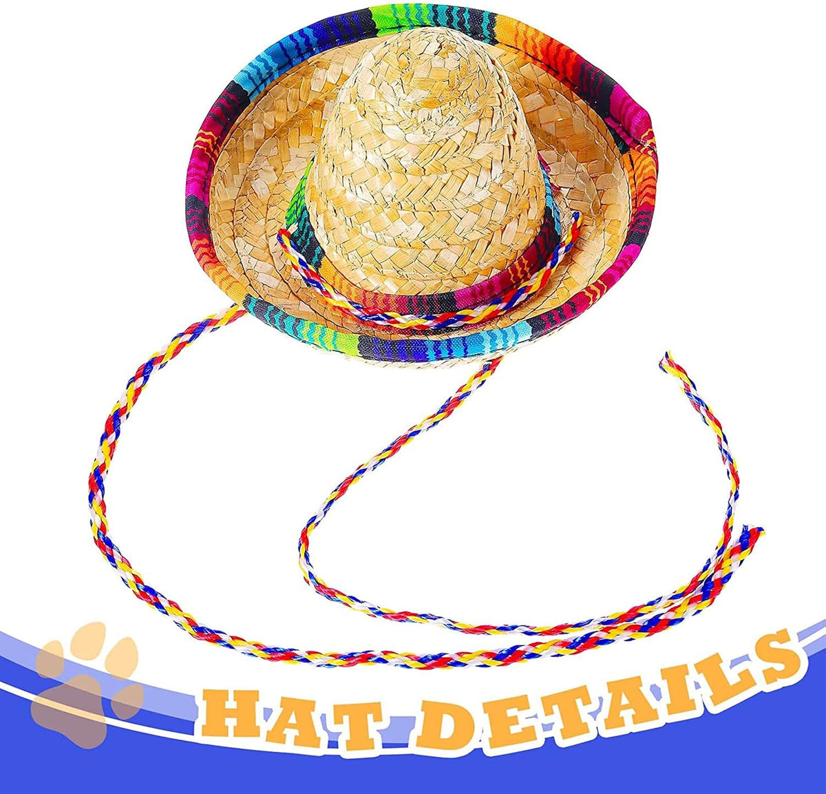 Close up of Ramede miniature straw sombrero hat for pets