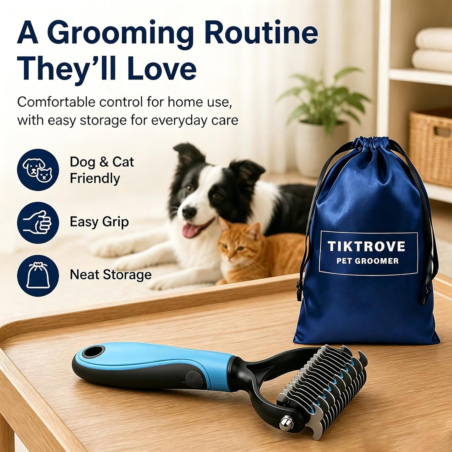 Sodknow pet grooming rake showing the 9-tooth dematting side for stubborn knots.