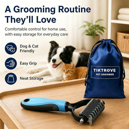 Sodknow pet grooming rake showing the 9-tooth dematting side for stubborn knots.