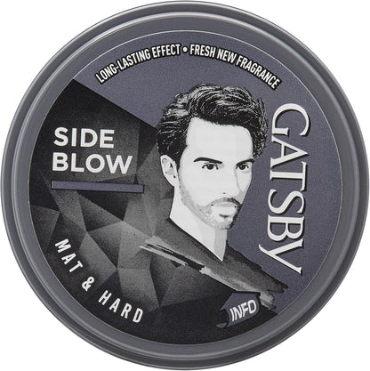Gatsby Hair Styling Wax Mat and Hard gray jar packaging front view with strong hold matte finish description.