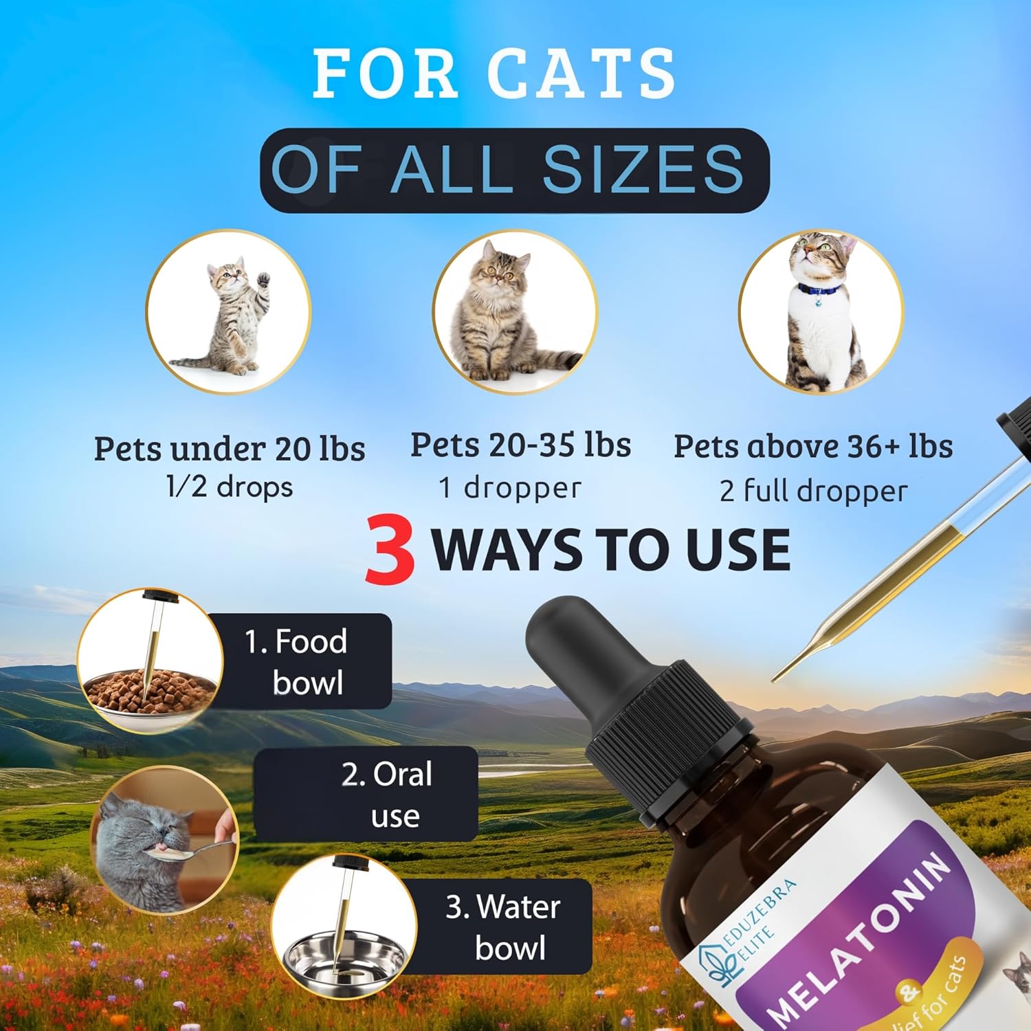 EDUZEBRA feline anxiety relief formula mixed with cat food illustration