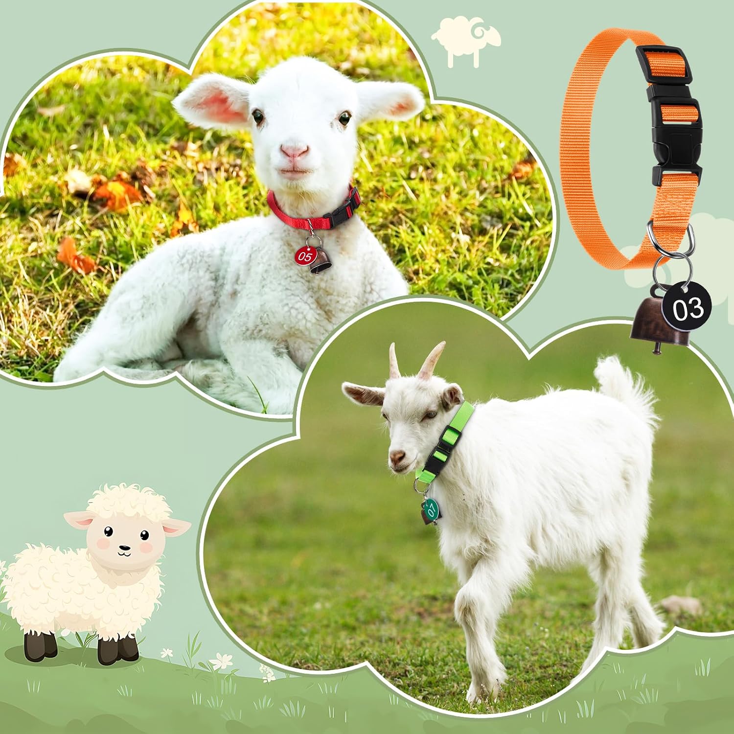 Foilswirl multi color goat collars pack spread out to show assorted weather resistant straps.