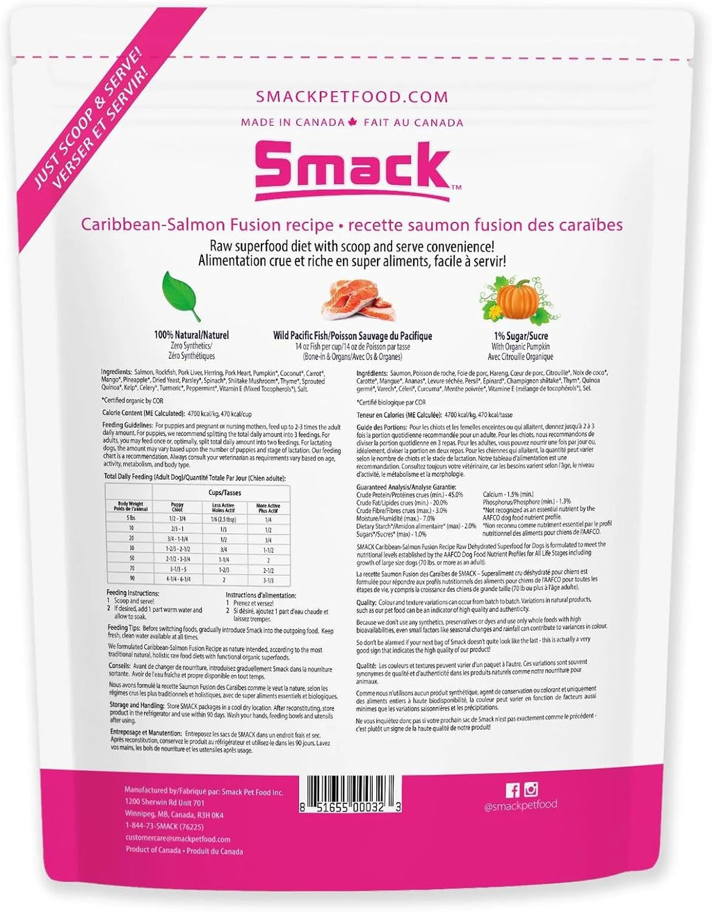 Smack premium organic salmon dog food packaging 5.5 pound bag