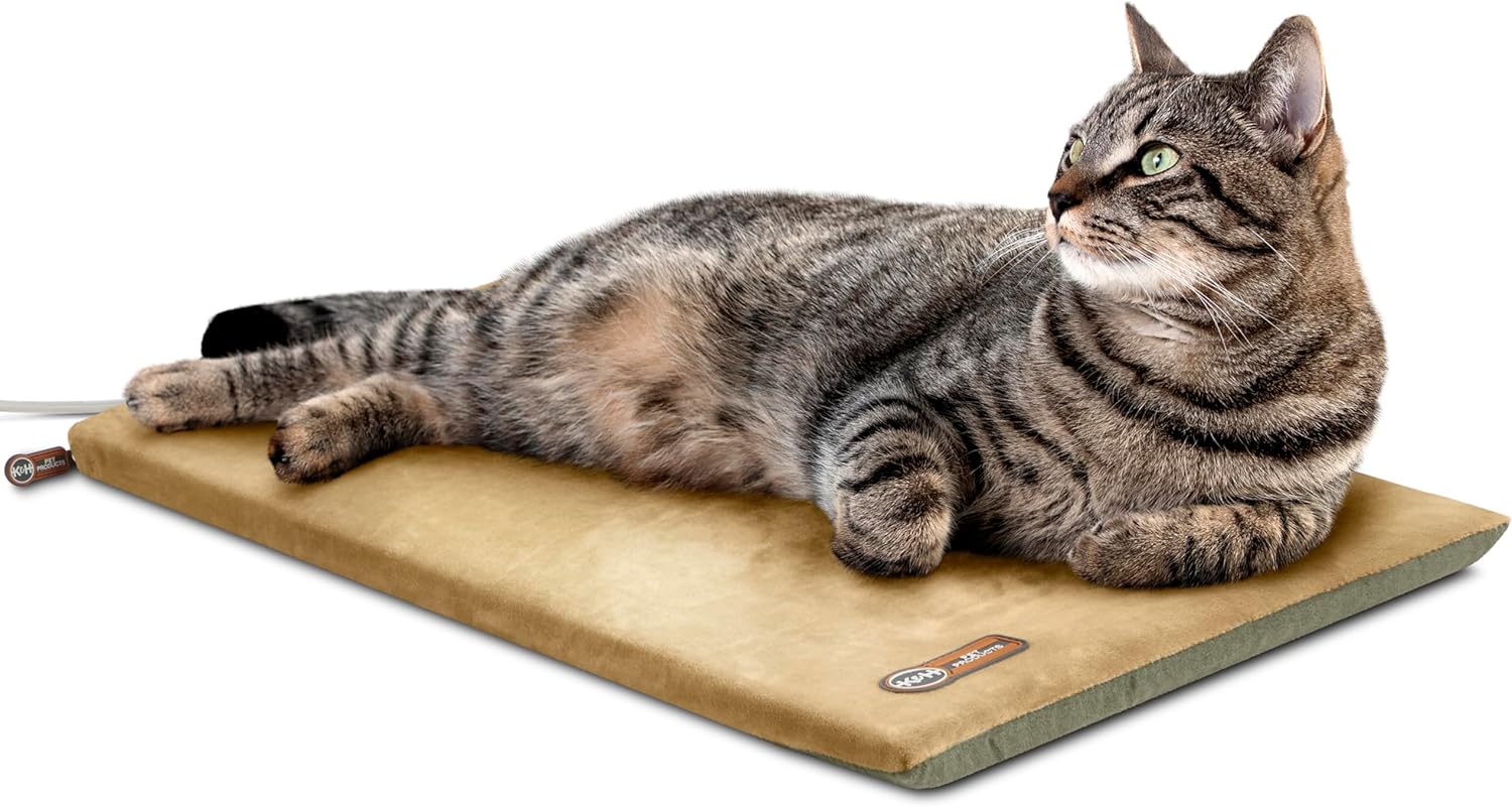 K&H Pet Products Heated Cat Bed Pad for Indoor Cats, Thermo-Kitty Mat Calming Warm Pet Heating Pad for Inside Pets, Machine Washable, Waterproof Heater, Safety Listed - 12.5 X 25in Mocha/Tan - Image 11