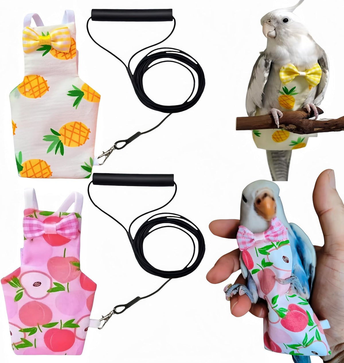 2Pcs Bird Diapers Bird Harness Flight Suits Diapers with 2Pcs 80 Inch Flying Leash Parrot Nappy Pigeon Pants Urine Wet Suit Costume for Cockatiel Conure Macaw Budgies Parakeet-Kiwi&Banana - Image 12