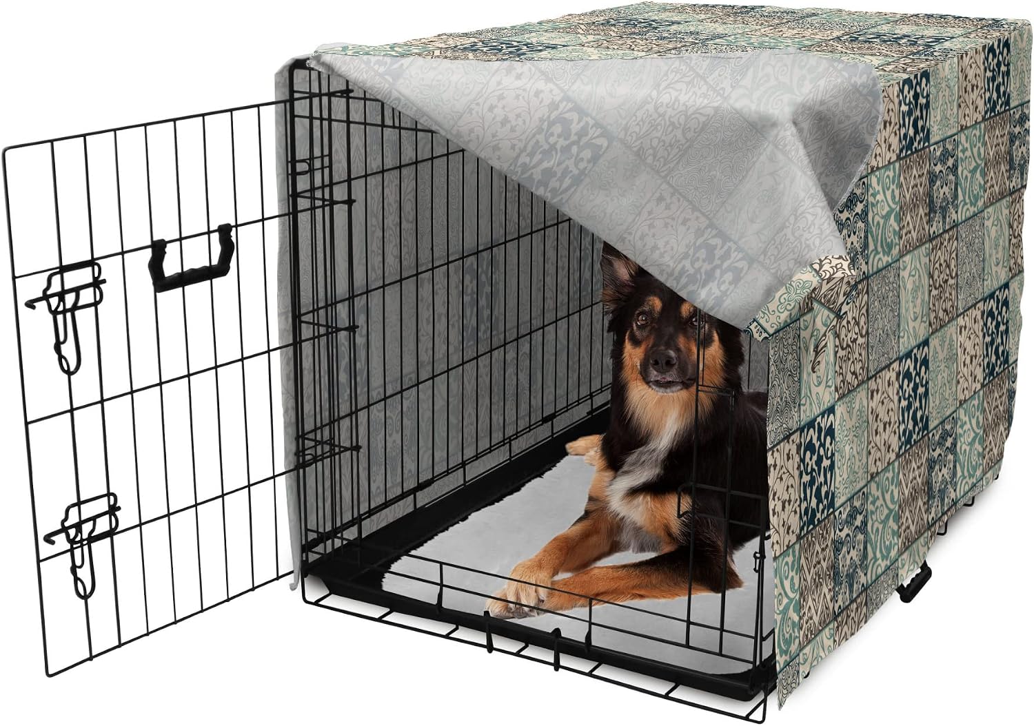 Close up of digital printed antique mosaic pattern on pet crate cover