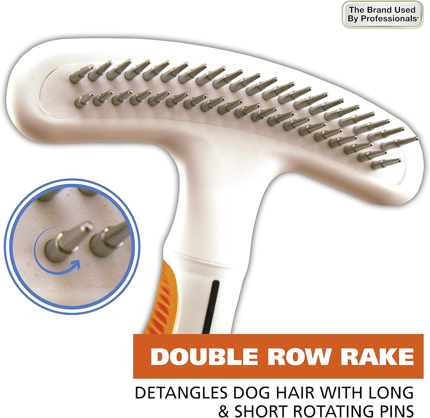 Double row rotating pins on Wahl pet rake for detangling