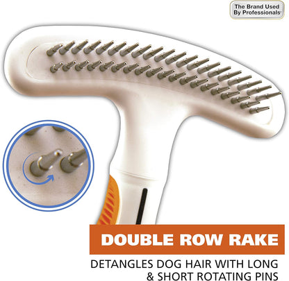 Double row rotating pins on Wahl pet rake for detangling