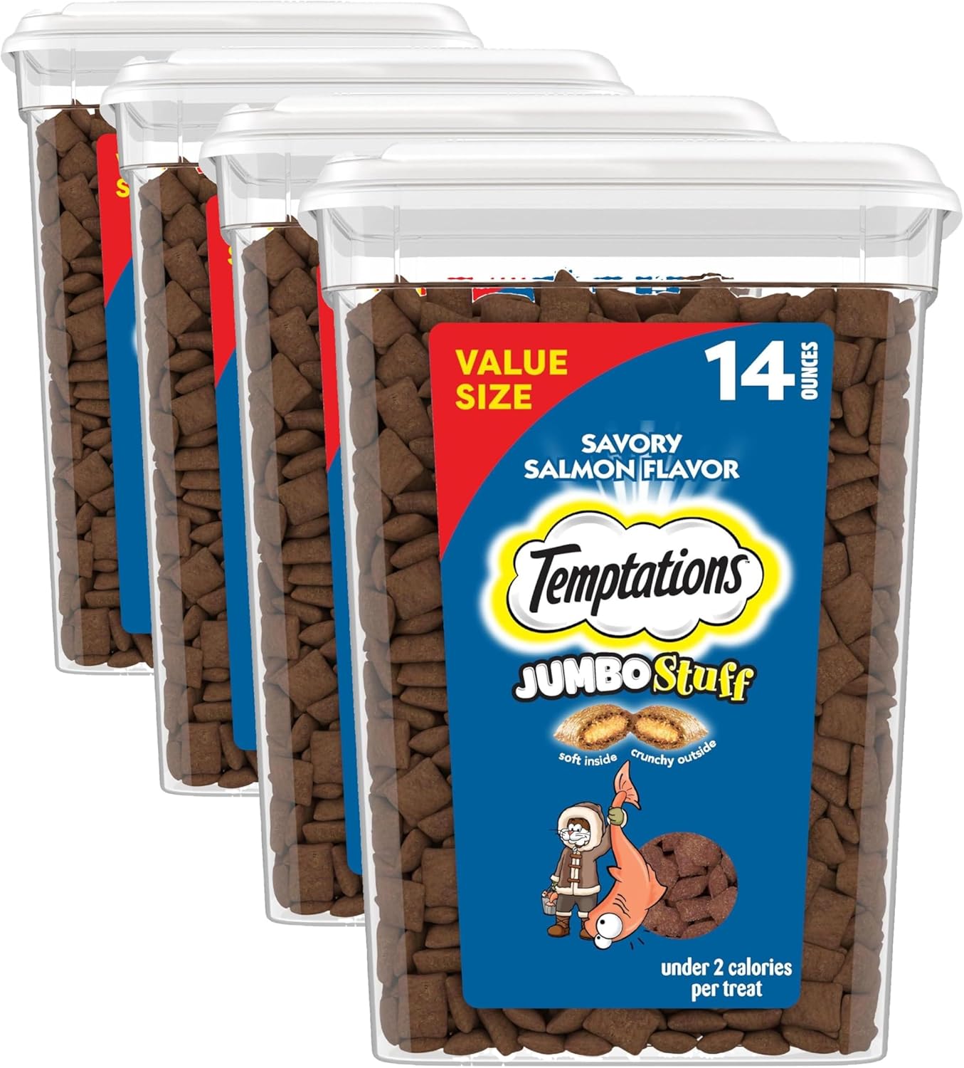 Temptations Jumbo Stuffed Cat Treats, Crunchy and Soft Cat Treats, Savory Salmon Flavor, 14 oz. Tub - Image 13