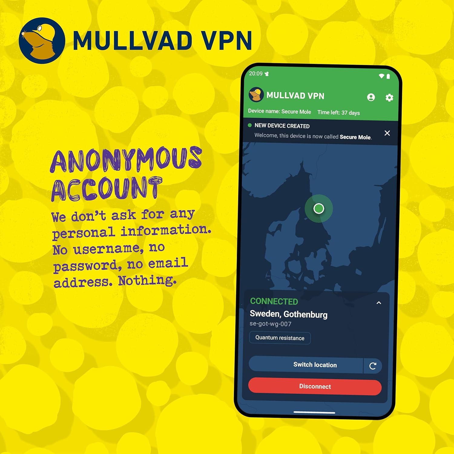 Mullvad no log security VPN service five devices retail pack.