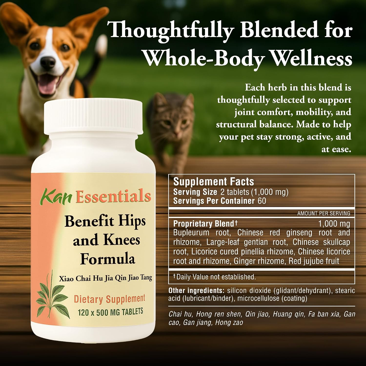 Kan Herb Company Benefit Hips and Knees Formula - Traditional Chinese Herbal Blend to Support Joint Comfort, Mobility, and Digestive Balance, Herbal Supplement Tablets for Pets, 120 Tablets - Image 3