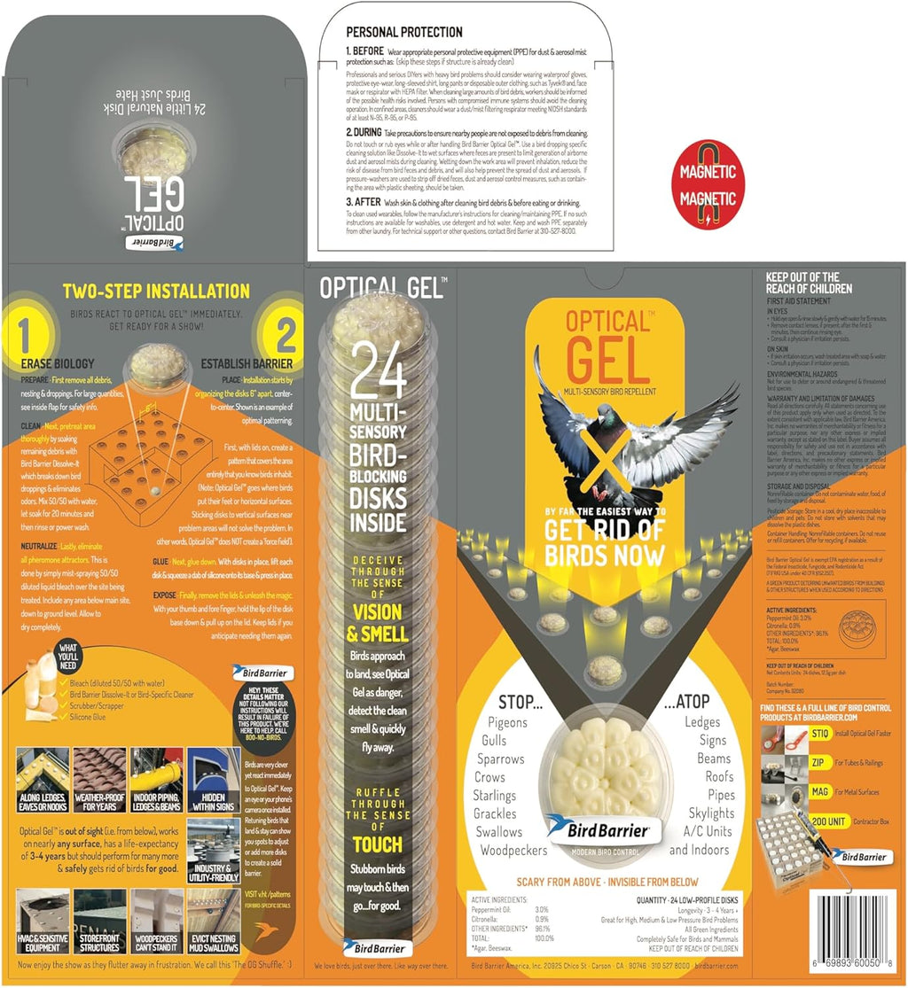 Bird Barrier Optical Gel 24 Pack | Natural Multisensory Bird Deterrent | Easy Installation | Discreet Appearance | Long-Lasting Solution | Repels Birds on Roofs, Beams Signs, Soffits, Ledges, and More - Image 9