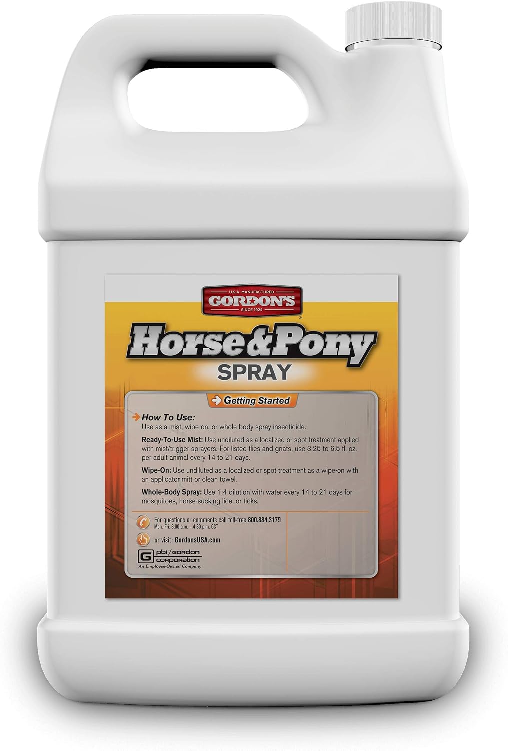 Gordons ready to use horse insecticide fly spray with sunscreen large one gallon bottle packaging