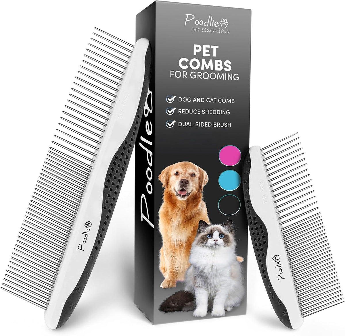 Poodle Pet Dog Combs for Grooming | 2 Pack | Stainless Steel Teeth Easily Remove Dirt | Proper Care Prevents Knots and Mats for Long and Short Haired Pets | Anti-Slip Comfort Grip Handle (Purple) - Image 10